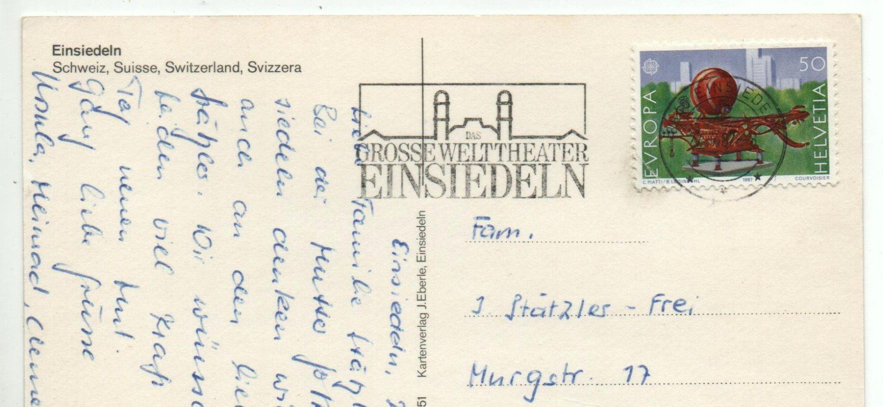 Cartoline postali: EINSIEDELN Klosterplatz, Auto, Kind mit Hund – Usato da Jona venduto da philajona 1