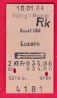 KARTON BILLETT, BASEL SBB - LUZERN, 2.KLASSE, RETOUR, Rk