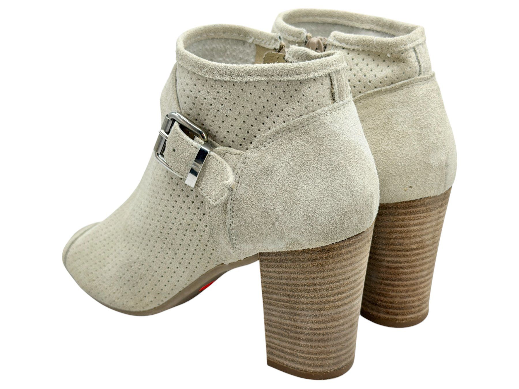 Scarpe da donna: Bottines Manas beige à talons ouvert devant cuir daim gris – Usato da Cossonay-Ville venduto da PatineDuTemps 6