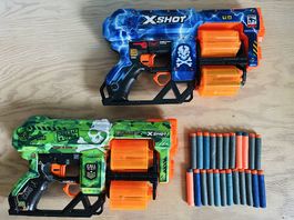 2x Nerf X-Shot mit 25 Pfeilen & elektr. Zielscheibe