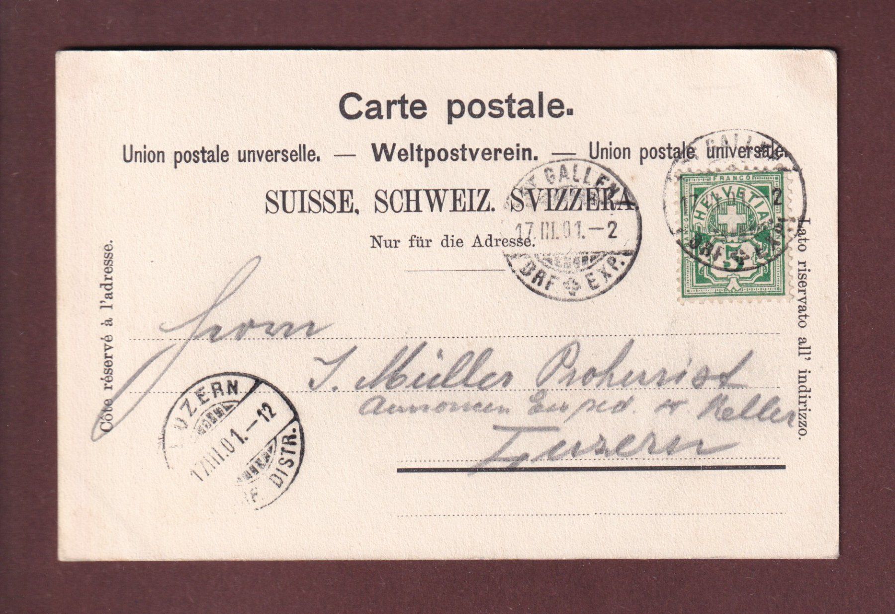 Cartoline postali: ST. GALLEN - Löchlibad - 1901 – Usato da Pully venduto da nicecards 1