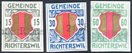 3 ungezähnte Fiskalmarken von der Gemeinde RICHTERSWIL