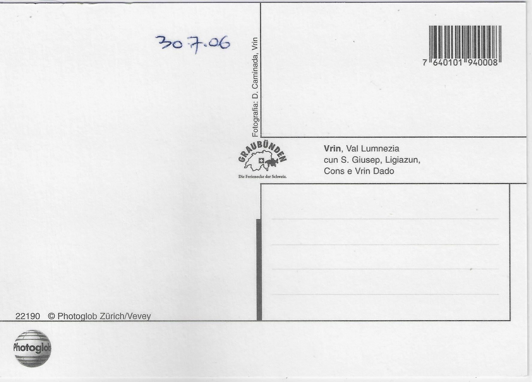Cartoline postali: Vrin, Val Lumnezia – Usato da Ettingen venduto da Kartenplanet 1