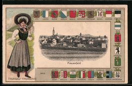 Präge-AK Frauenfeld, Teilansicht, Wappe