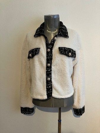 Veste courte stylée, détails tweed, T 38
