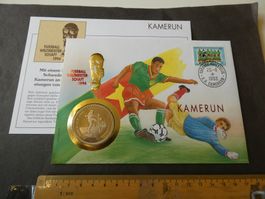 Uganda 1994, 1000 Shillings  Fussball-WM  Münzbrief Kamerun