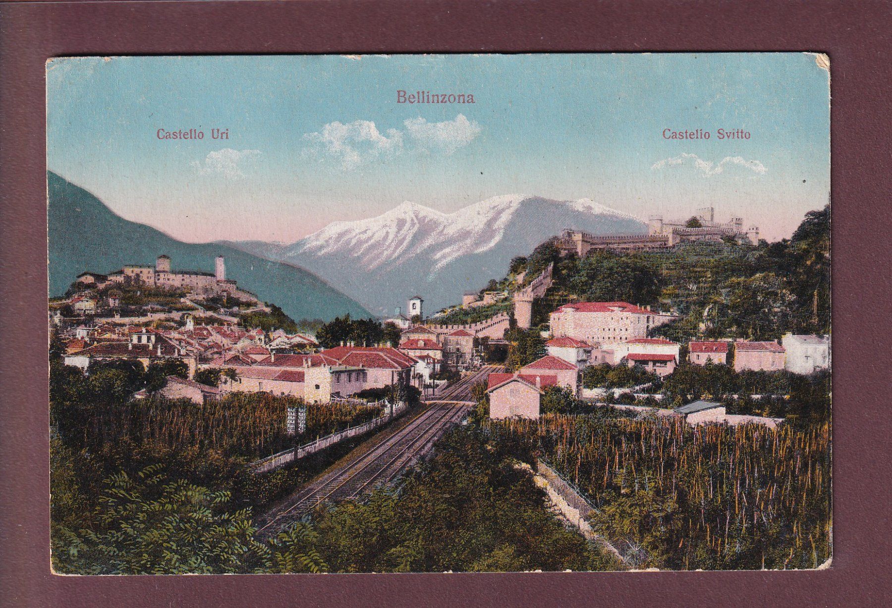 Cartes postales: BELLINZONA - Ferrovia e Castelli – D'occasion à Pully par nicecards