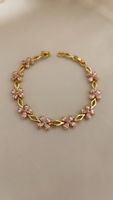 Armband goldfarben mit rosa Steinen Blumenmotiv Damen Schmuc