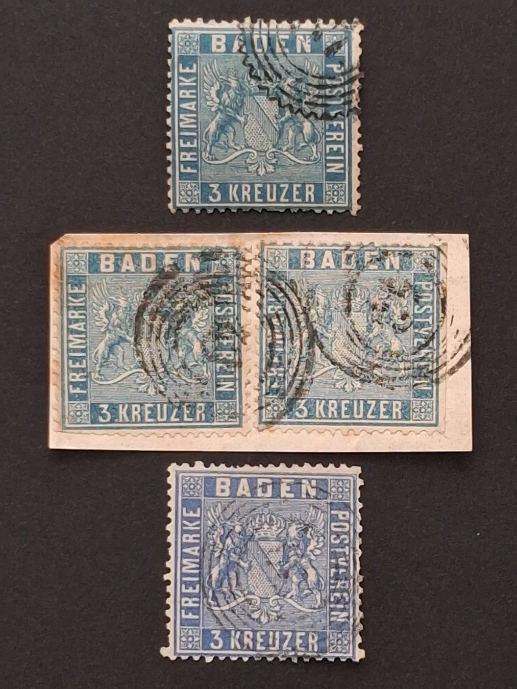 Alle Briefmarken: Baden Mi-Nr.10 a/b/c gestempelt  370 Fr – Gebraucht aus Kriens von Nidfeld45 1