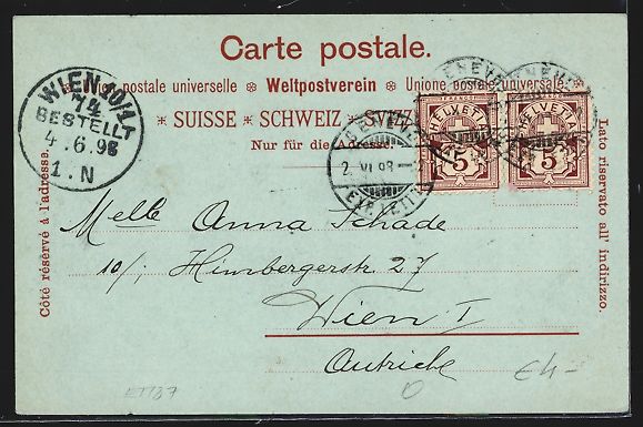 Cartoline postali: Mondschein-AK Genève, Panorama, 1898 – Usato da Berlin venduto da bartko-reher 1