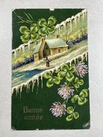 Alte Winter Postkarte mit Klee - "Bonne Année"