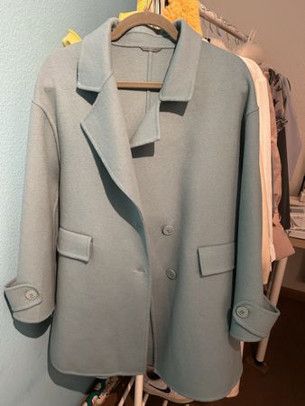 Stylish Light Blue/Green Wool Blend Coat