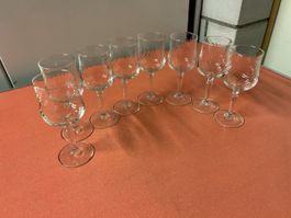 8 Wunderschöne Weingläser Glas mit Muster,Vintage,Frankreich