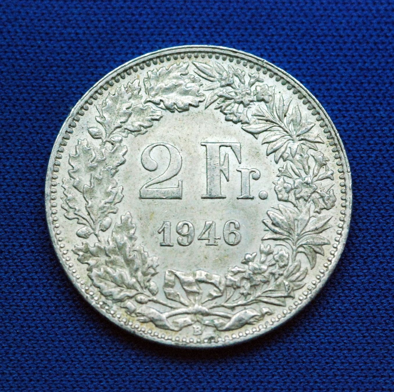 Alle Münzen: Silberner 2.- 1946 / Prägefehler, "Einhorn" – Gebraucht aus Mühlethal von sowato