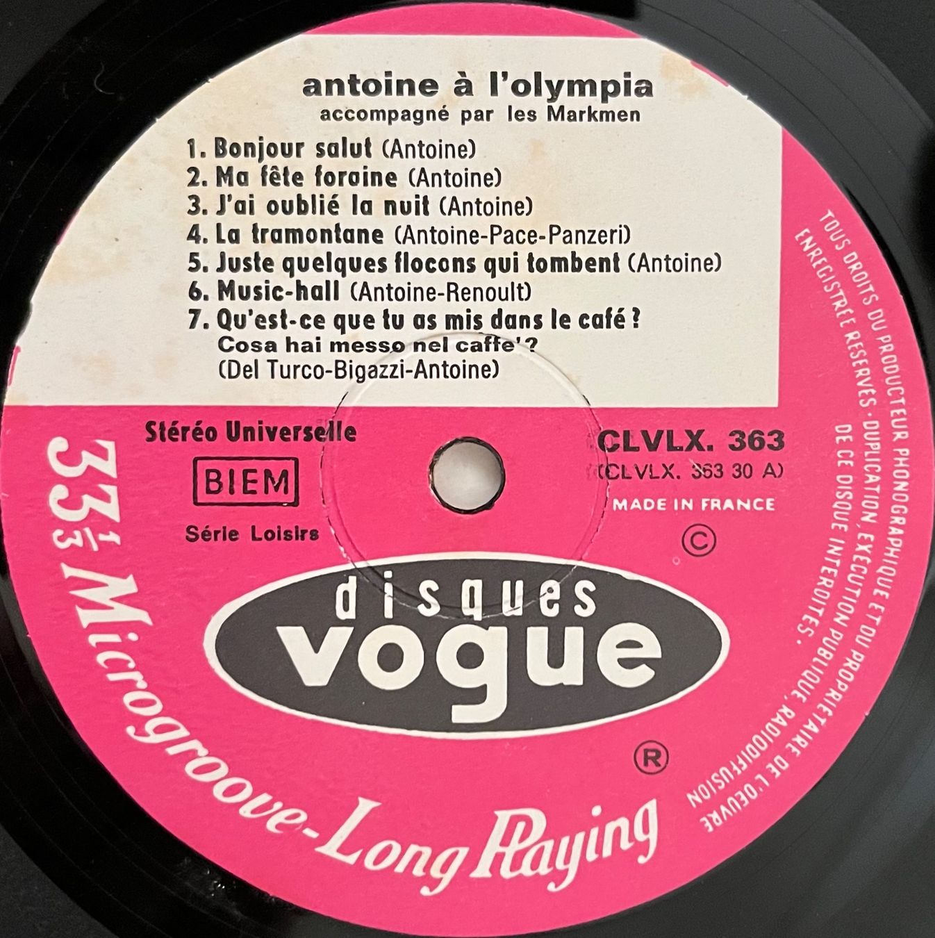 Dischi in vinile: ANTOINE - À L'OLYMPIA - 33 Tours – Usato da Bussigny venduto da vinyl-pas-cher 3