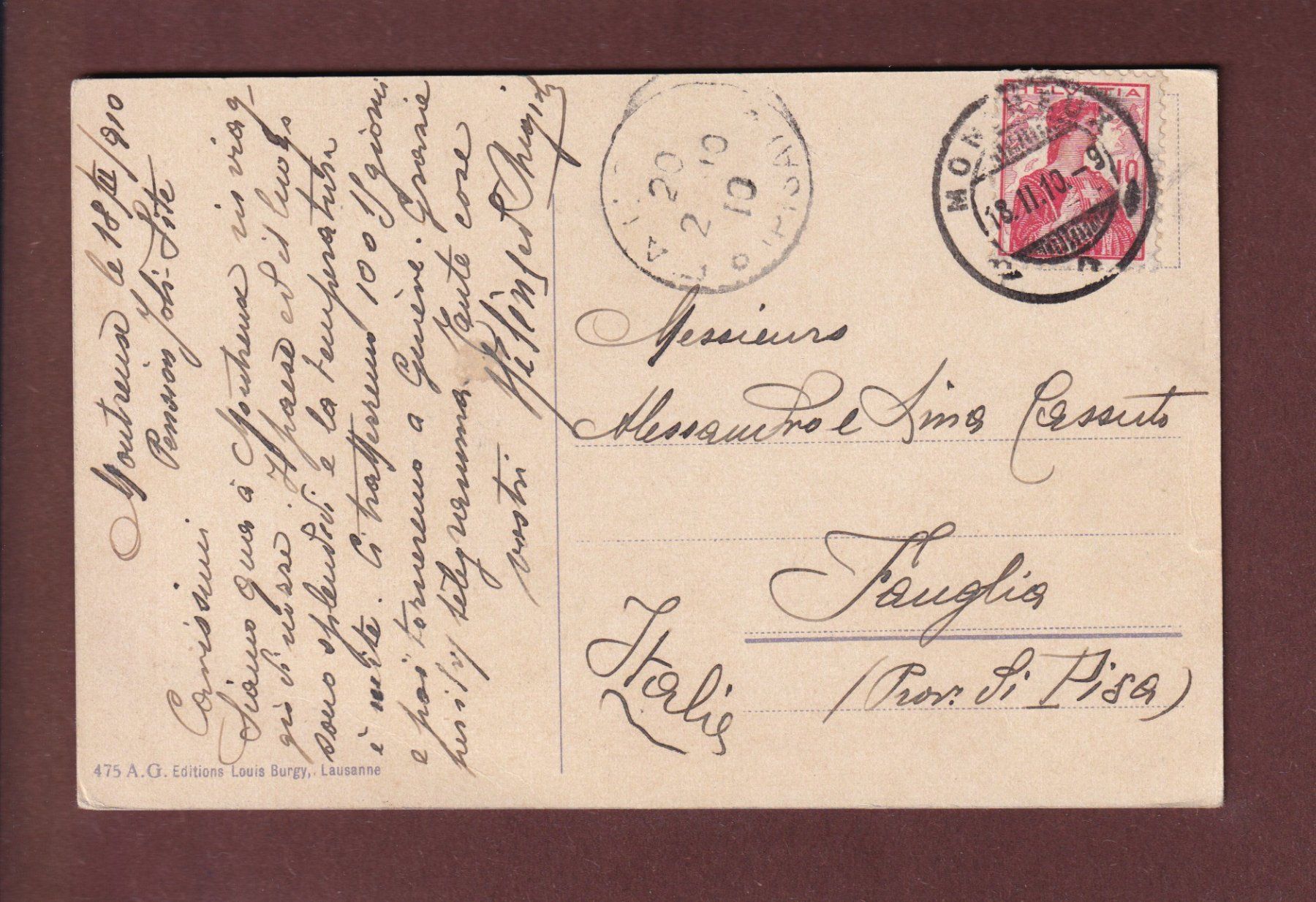 Cartoline postali: Château de CHILLON - Barque du Léman - 1910 – Usato da Pully venduto da nicecards 1