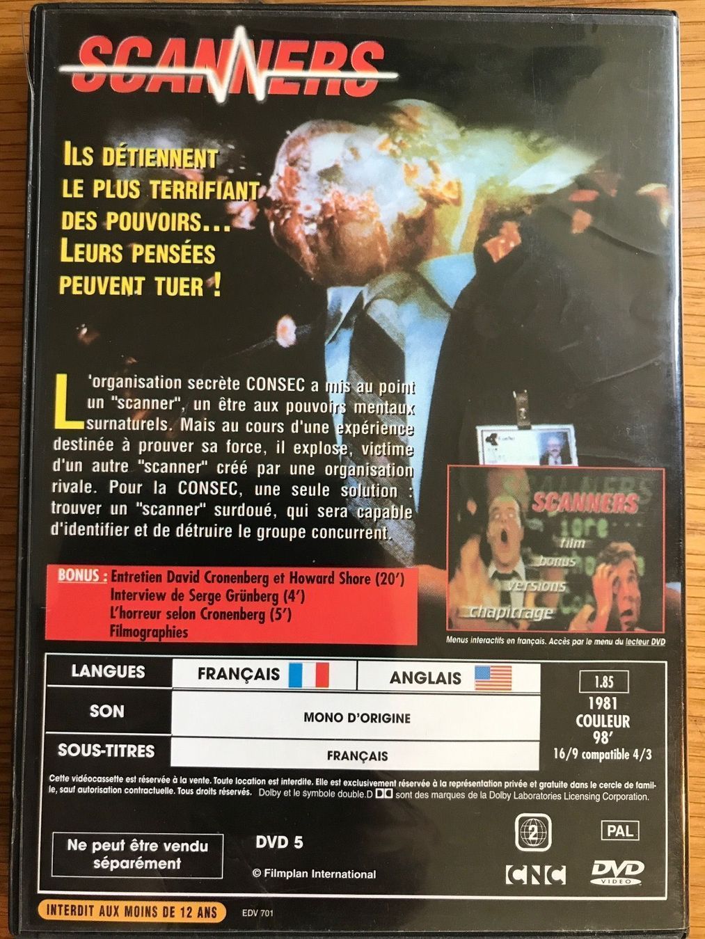 Alle DVDs: Scanners (1981, DVD, David Cronenberg) – Gebraucht aus Vevey von zecollector 1