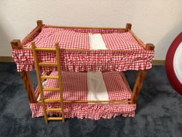 Wunderschönes Puppenbett Etagenbett Holz kariert mit Leiter