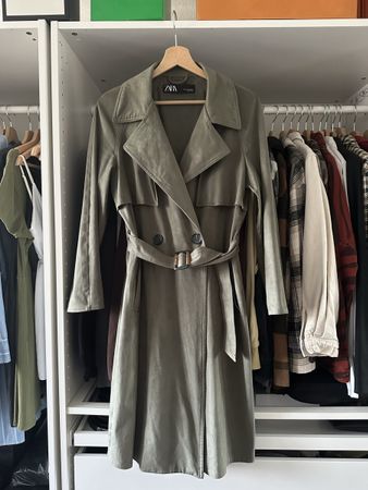 Zara Trenchcoat Mantel khaki Übergang mit Gürtel XS