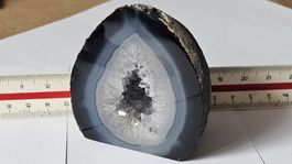 Polished Black Grey Agate Geode Quartz Crystal Cave