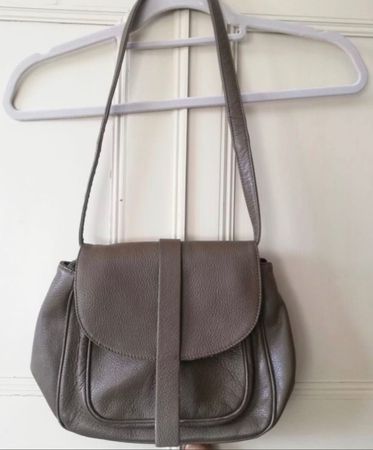 Sac à main vintage en cuir véritable, couleur olive