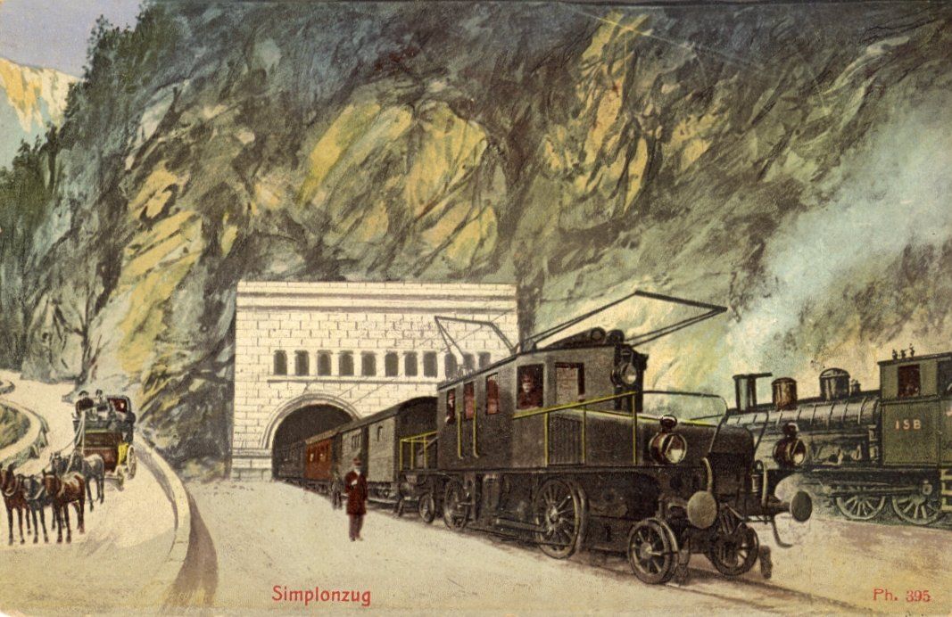 Cartoline postali: Simplontunnel   VS  -  Dampfeisenbahn BLS – Usato da Brig venduto da Valcards54