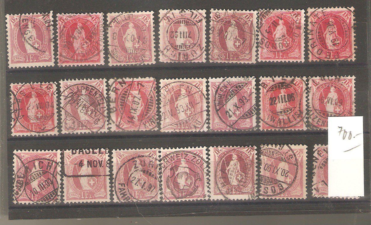 Alle Briefmarken: 21 Stehende Helvetia 1 Fr. – Gebraucht aus Lausanne von Whorvath