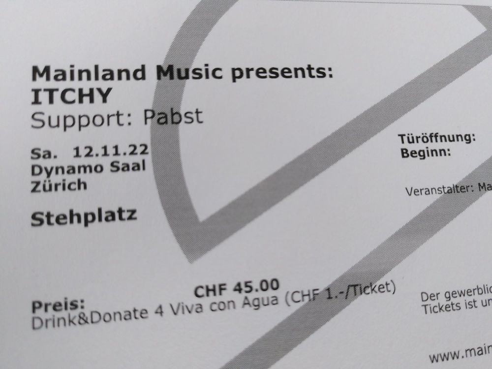 1x Ticket für Itchy (Dynamo Zürich) 12.11.2022 | Kaufen auf Ricardo