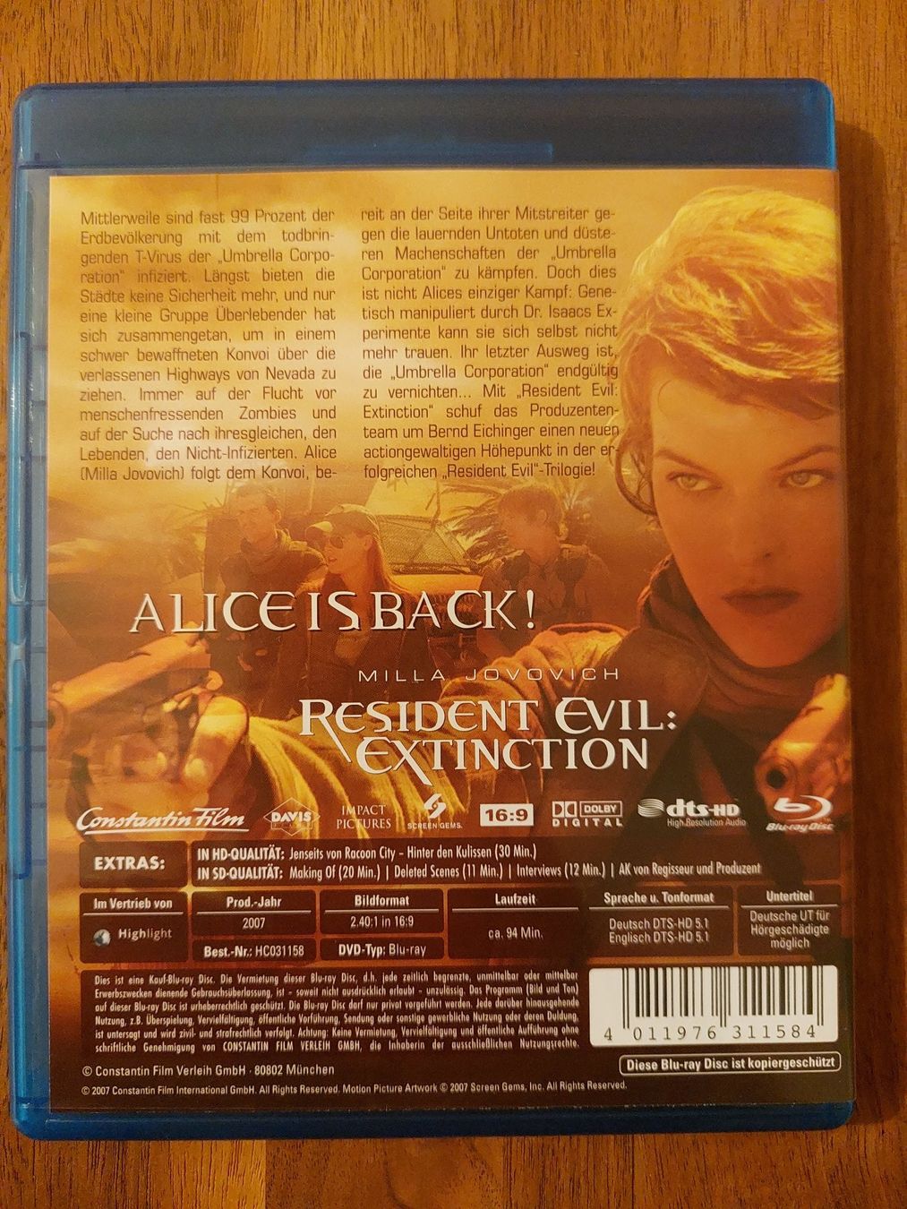 Alle DVDs: Blu Ray - Resident Evil Extinction – Gebraucht aus Rheinfelden von FilmAuktion 1