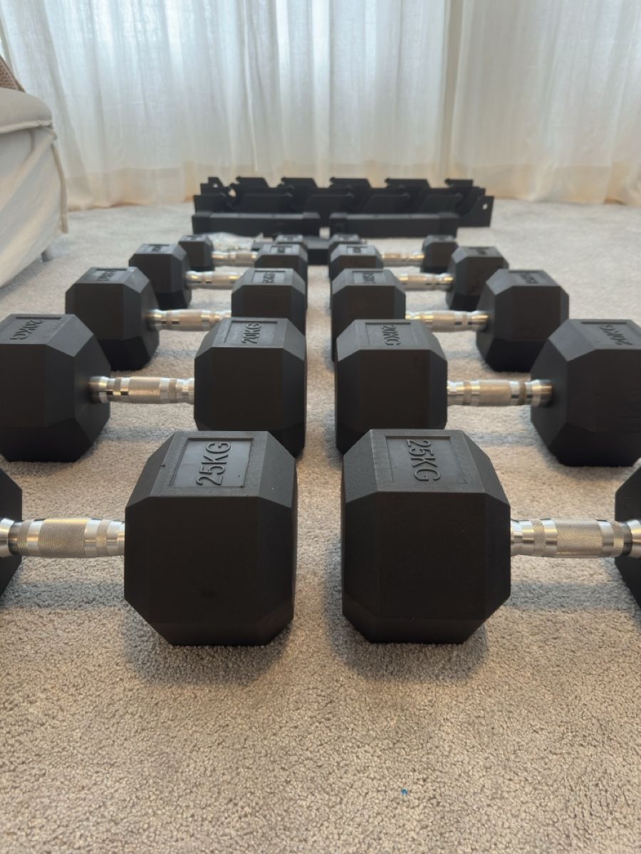 Hanteln & Gewichte: 5 - 25kg Pro Set - Rubber Hex Hanteln Dumbbells with Rack – Neu und originalverpackt aus Wollerau von IRONOX 5