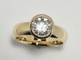 Gelbgoldring 750, 1.16ct., L. Faint Brown I2, Gr. 52.5, NEU
