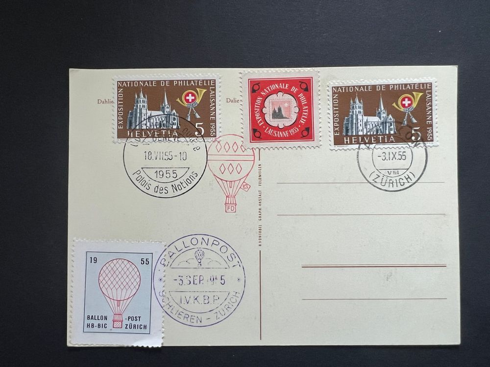 Ballonpost PJ Karte mit Vignette Rikon 1955 (V503) (Gebraucht) in ...