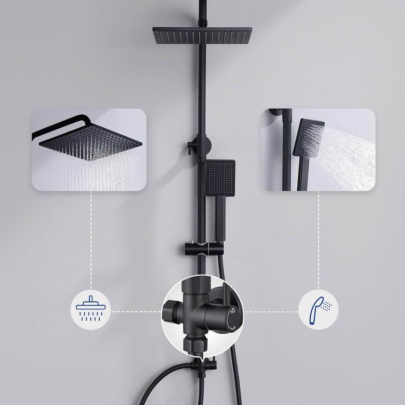 Soffioni doccia: Regendusche schwarz Duschsystem ohne Armatur 25cm – Nuovo e nell'imballaggio originale da Wittenbach venduto da VELARO 5