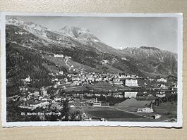 Alte Ansichtskarte von St. Moritz-Bad und Dorf