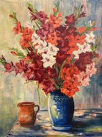 49.5cmbreitx57.5hoch/ Wolf/ Öl Gemälde Gladiolenstrauss Krug
