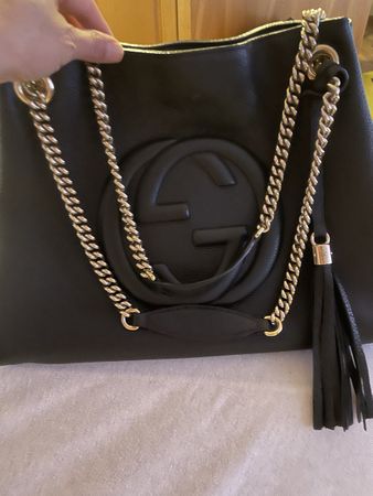 Gucci Handtasche schwarz Leder mit Kette guter Zustand