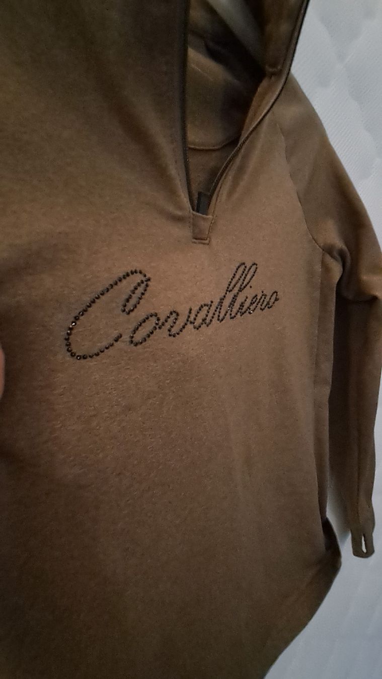 Pullover & Sweatshirts: Pull Cavalliero équitation 140/146 marron clair  avec strass – Gebraucht aus Bernex von Dariafr 1