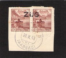 Stabstempel ZUG auf Brief-Ausschnitt 20.X.1943