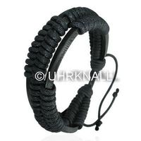 Lederarmband mit Baumwollschnur, schwarz