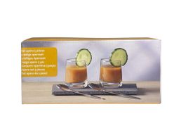 Apéro Set 5-teilig - 2 Gläser, 2 Löffel, 1 Steinplatte - NEU
