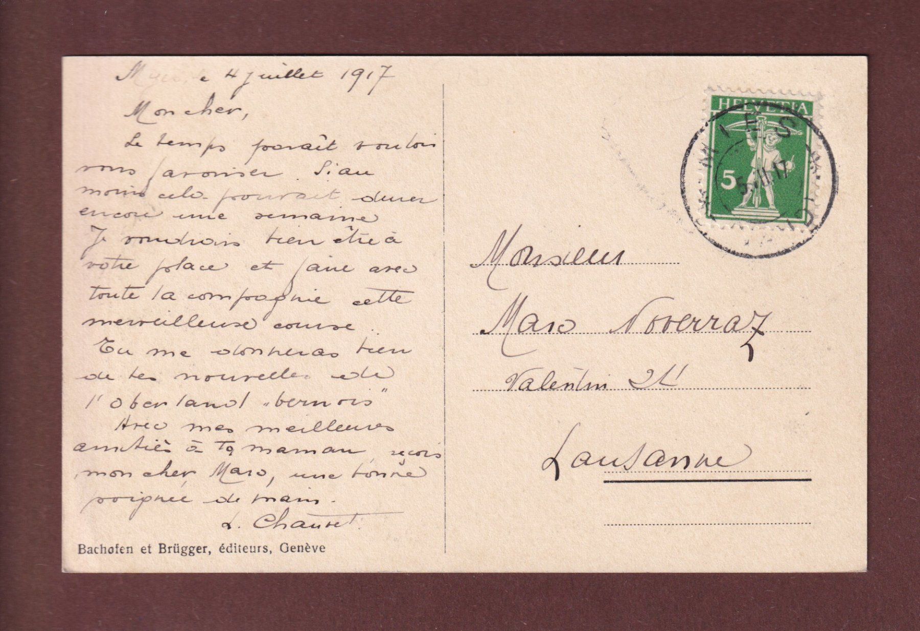 Ansichtskarten: MIES - Le Château - 1917 – Gebraucht aus Pully von nicecards-shop 1