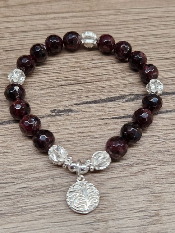 JEWELFORCE Granat Armband - 925 Sterling Silber Handgefertigt
