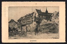 Basel, Federzeichnung vom Seidenhof aus 