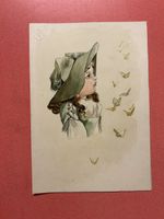 Schönes AquarellMädchen mit Hut und bunten Schmetterlingen,