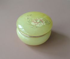 Steindose mit Klappdeckel  /aufgedrucktem Blumensujet D=6cm