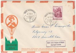 Ballonbrief Mürren 3.7.70 nicht befördert zu wenig frankiert