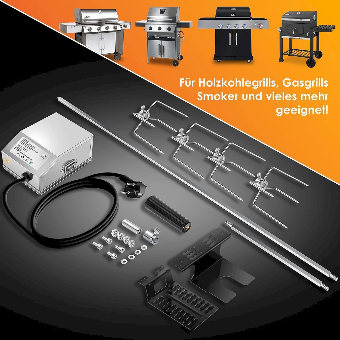 Grillzubehör: Motor-Grillspieß Set Edelstahl BBQ 116cm – Neu und originalverpackt aus Bottighofen von zaap 7