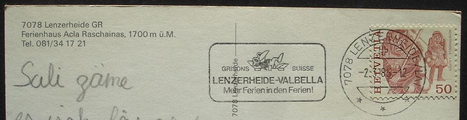 Cartoline postali: LENZERHEIDE Ferienhaus Acla Raschainas – Usato da Jona venduto da philajona 1