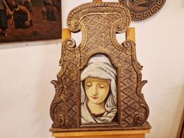 Historisches Ölgemälde Madonna mit Holzrahmen antik