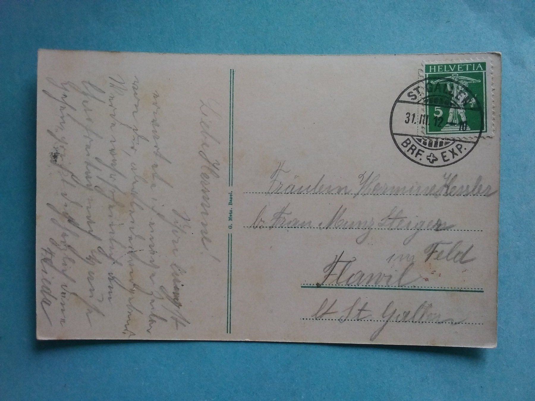 Ansichtskarten: SG St. Gallen Restaurant Scheffelstein 1912 – Gebraucht aus Appenzell von lama19 1